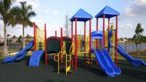 Bright blue, red, and yellow playground