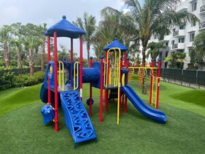 Blue, yellow, and red playground